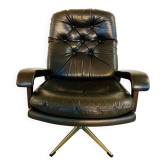 Fauteuil pivotant vintage suédois GøTe Møbler en cuir marron, années 1970