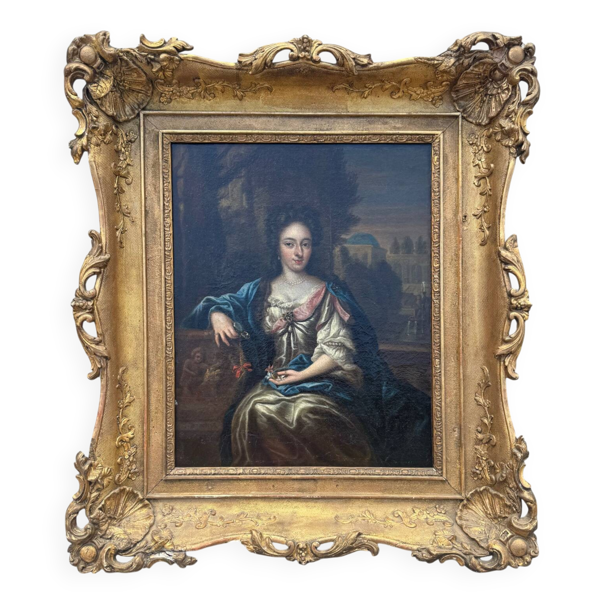 Antique painting, portrait of a gallant woman signed early 18th century