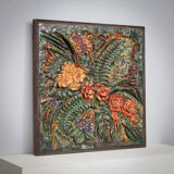 Ceramic floral relief wall sculpture by Neubauer, 1970s