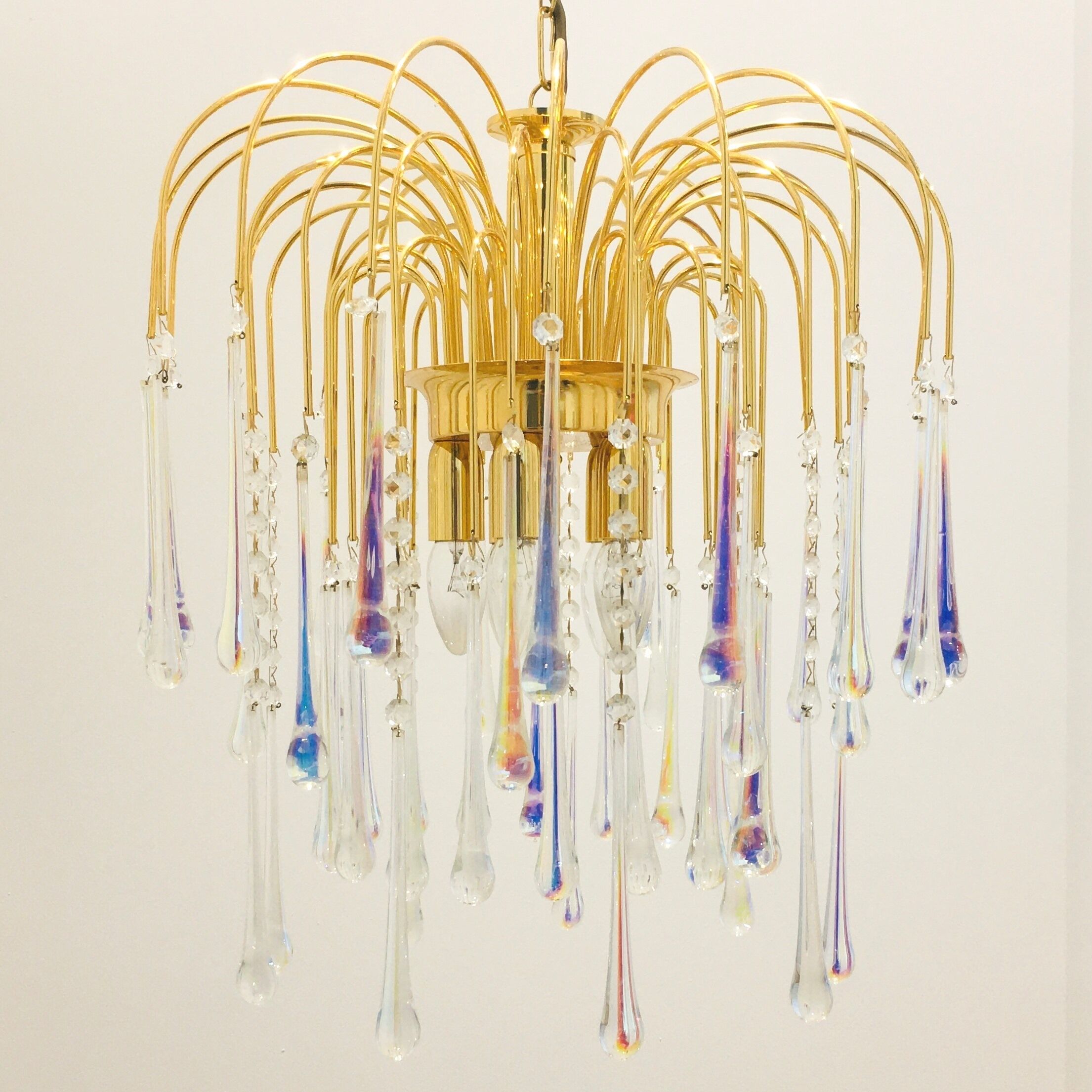 Murano glass & brass teardrop waterfall chandelier/ceiling lamp, italy