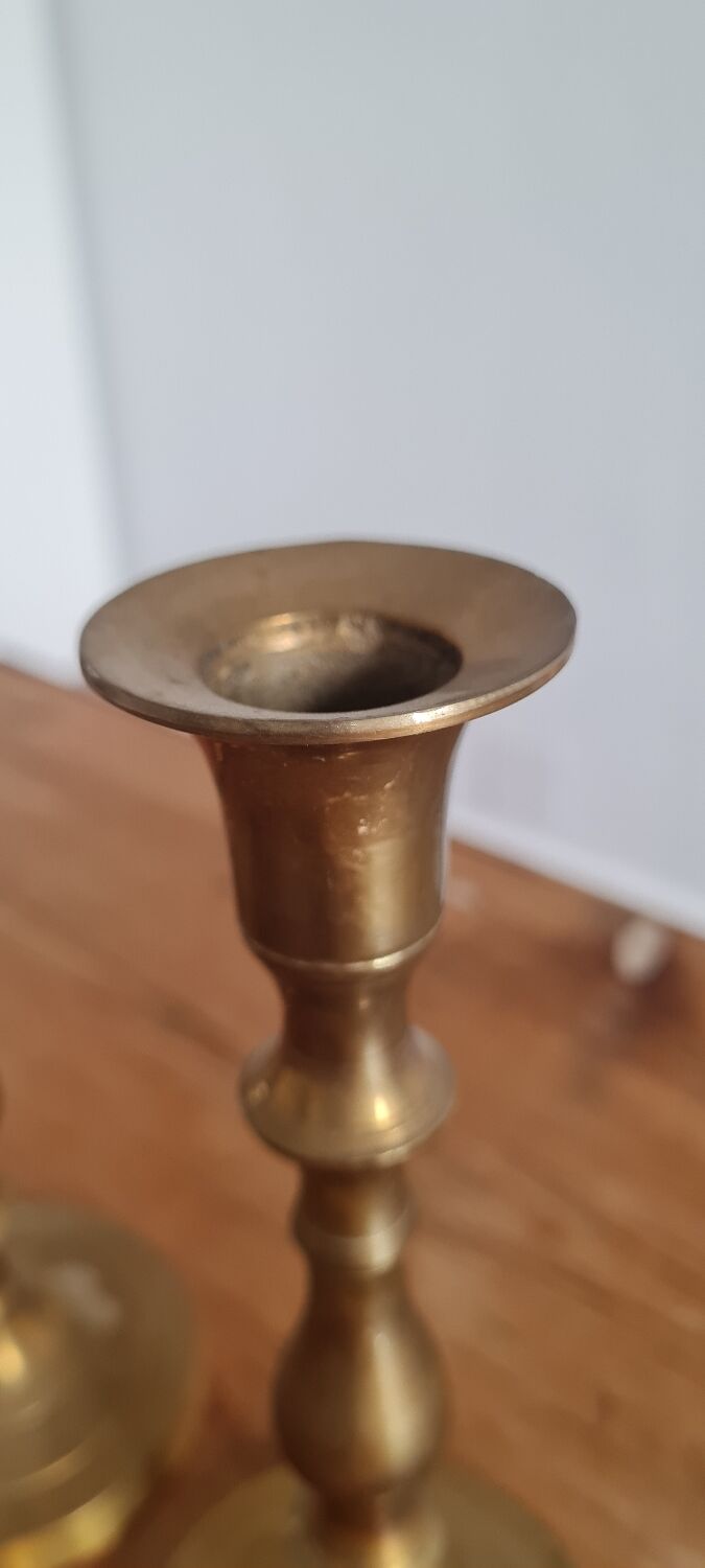 Pair of golden brass candle holders