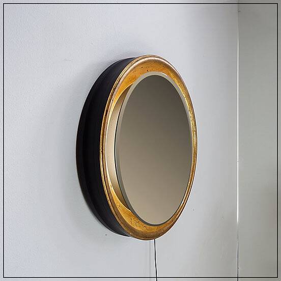 Large round wall light mirror gold leaf - 1960s - Ø66cm