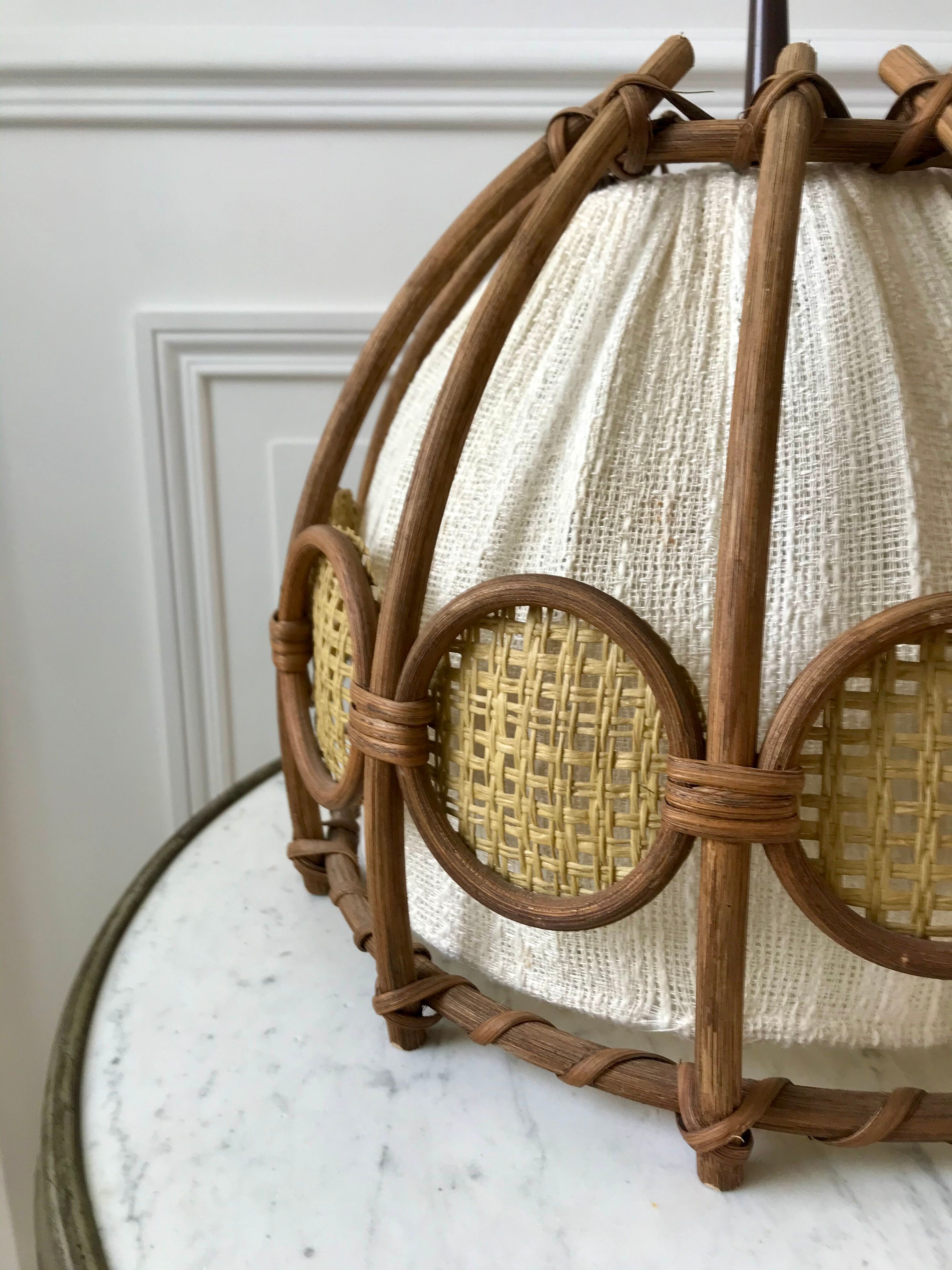 Scandinavian suspension in rattan canvas and canning 60s-70s