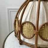 Suspension scandinave en rotin toile et cannage années 60-70
