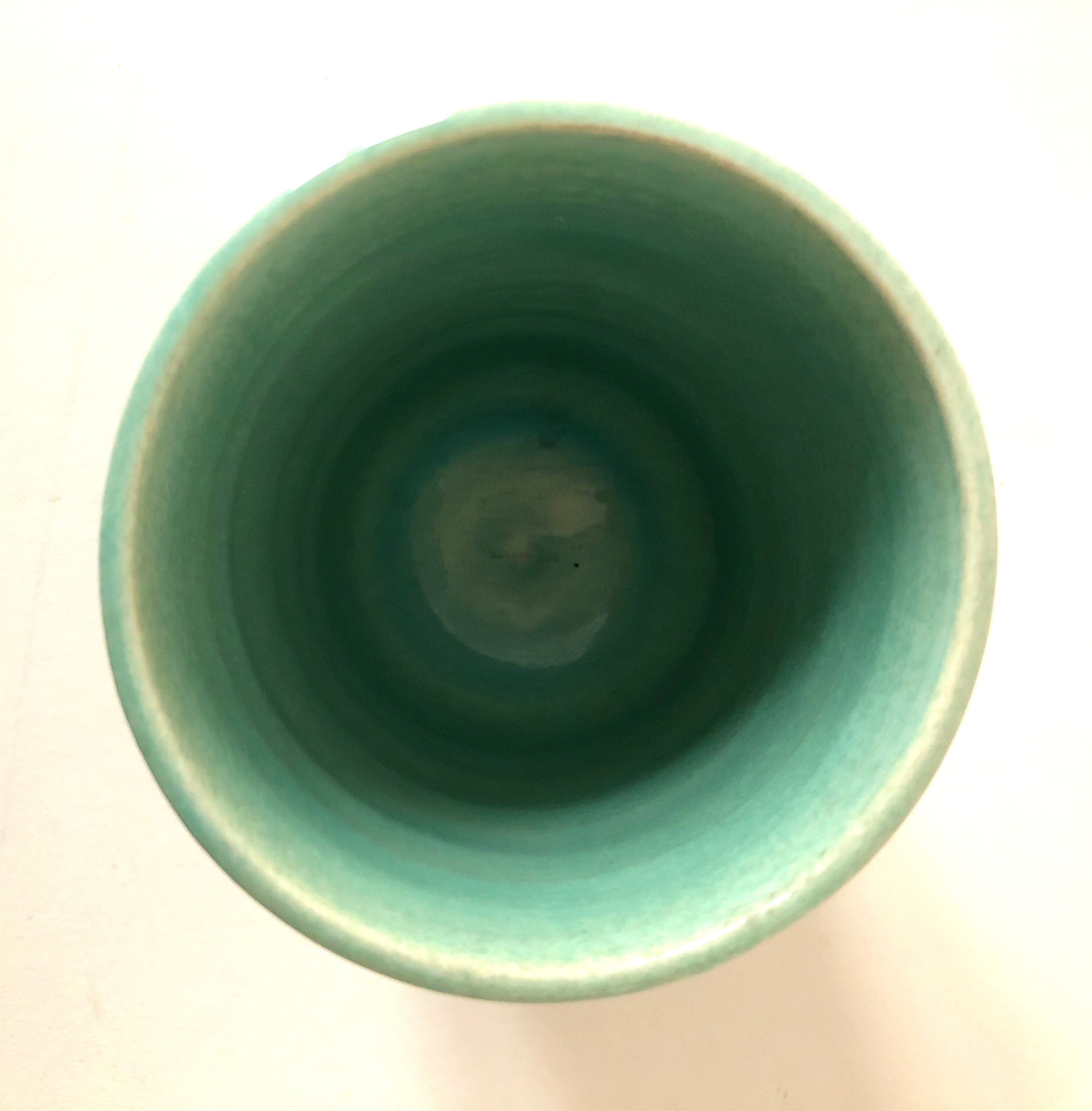 Signed ceramic turquoise cup