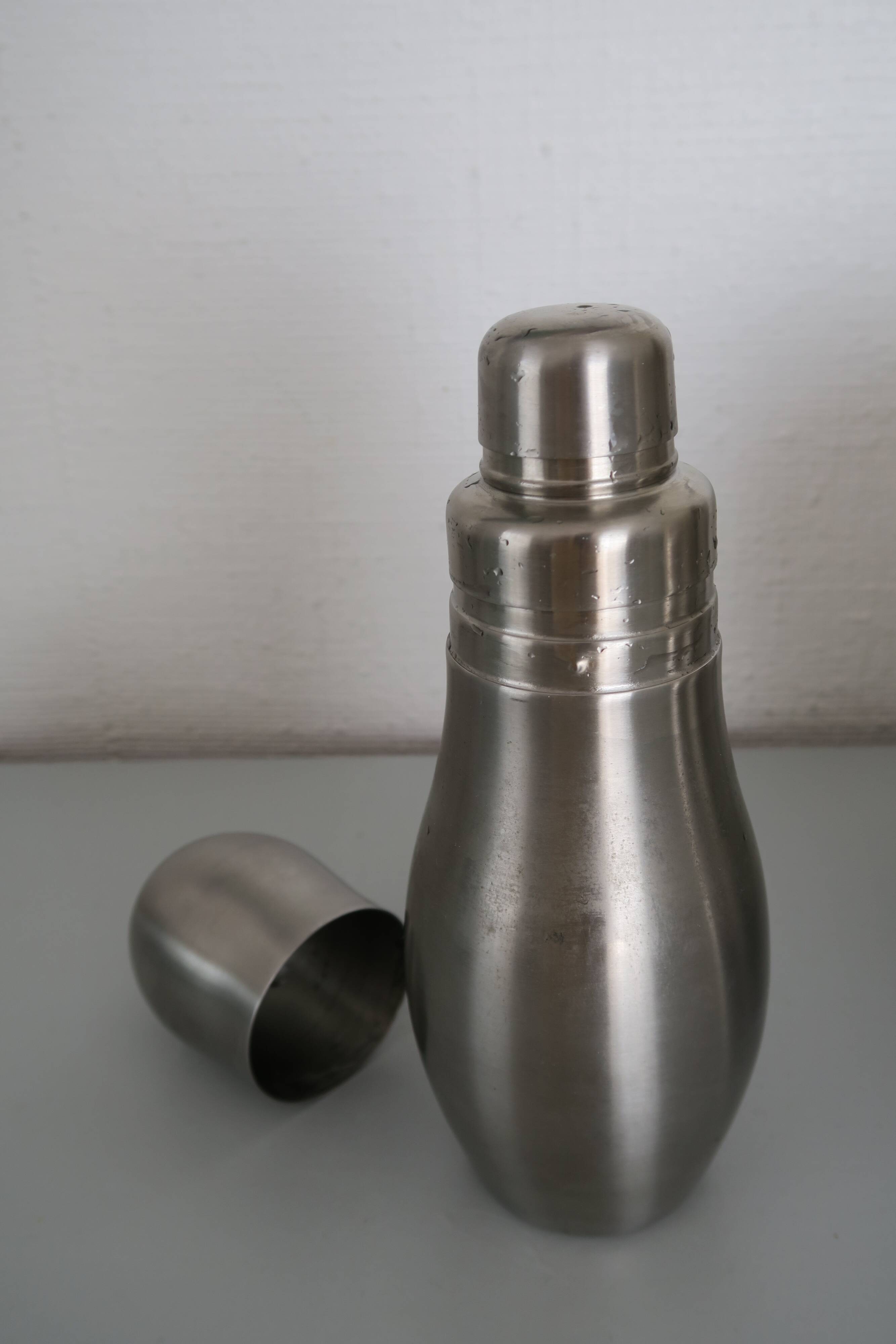 Brushed stainless steel ice bucket and shaker, 1970