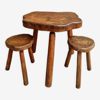 Vintage brutalist table and 2 stools 60s
