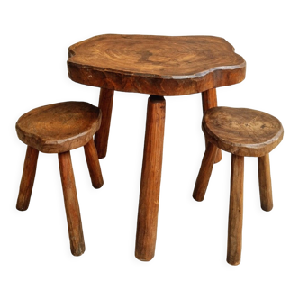 Vintage brutalist table and 2 stools 60s