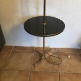 Lampadaire guéridon en laiton doré et bois en tecks design 70