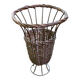 Vintage umbrella stand in rattan, woven wicker, and steel.