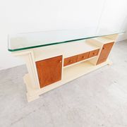 Vintage lacquer and burl wood credenza, 1980s