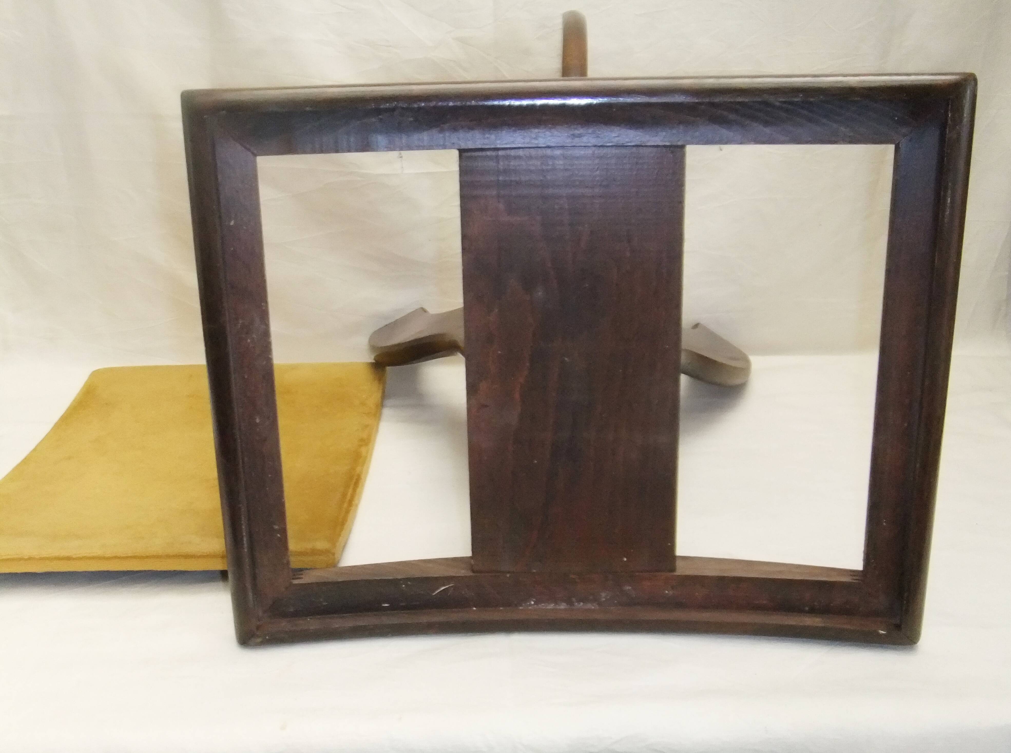 Piano stool bench old wooden tripod foot mustard velvet top