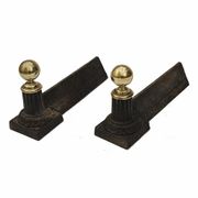 Pair of cast iron channels and brass ball 19th antique fireplace accessory