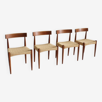 Ensemble de 4 chaises de salle à manger danoises en corde de papier par Arne Hovmand-Olsen pour Mogens Kold