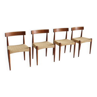 Ensemble de 4 chaises de salle à manger danoises en corde de papier par Arne Hovmand-Olsen pour Mogens Kold