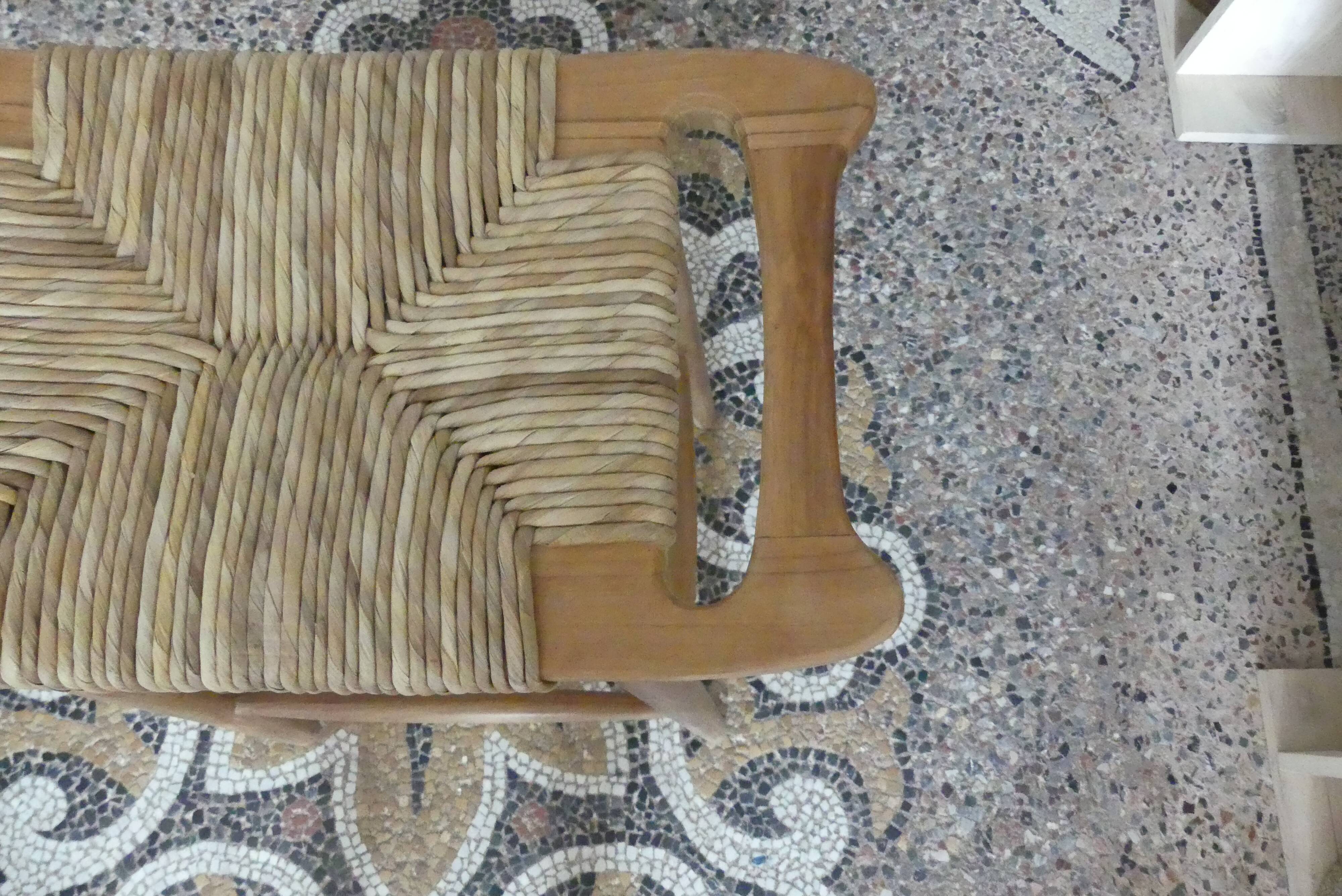 Tabouret de bar en teck et raphia