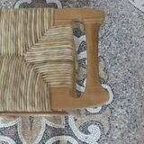 Teak and raffia bar stool