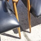 Pair of Scandinavian armchairs in solid beech & skaï, 1950s