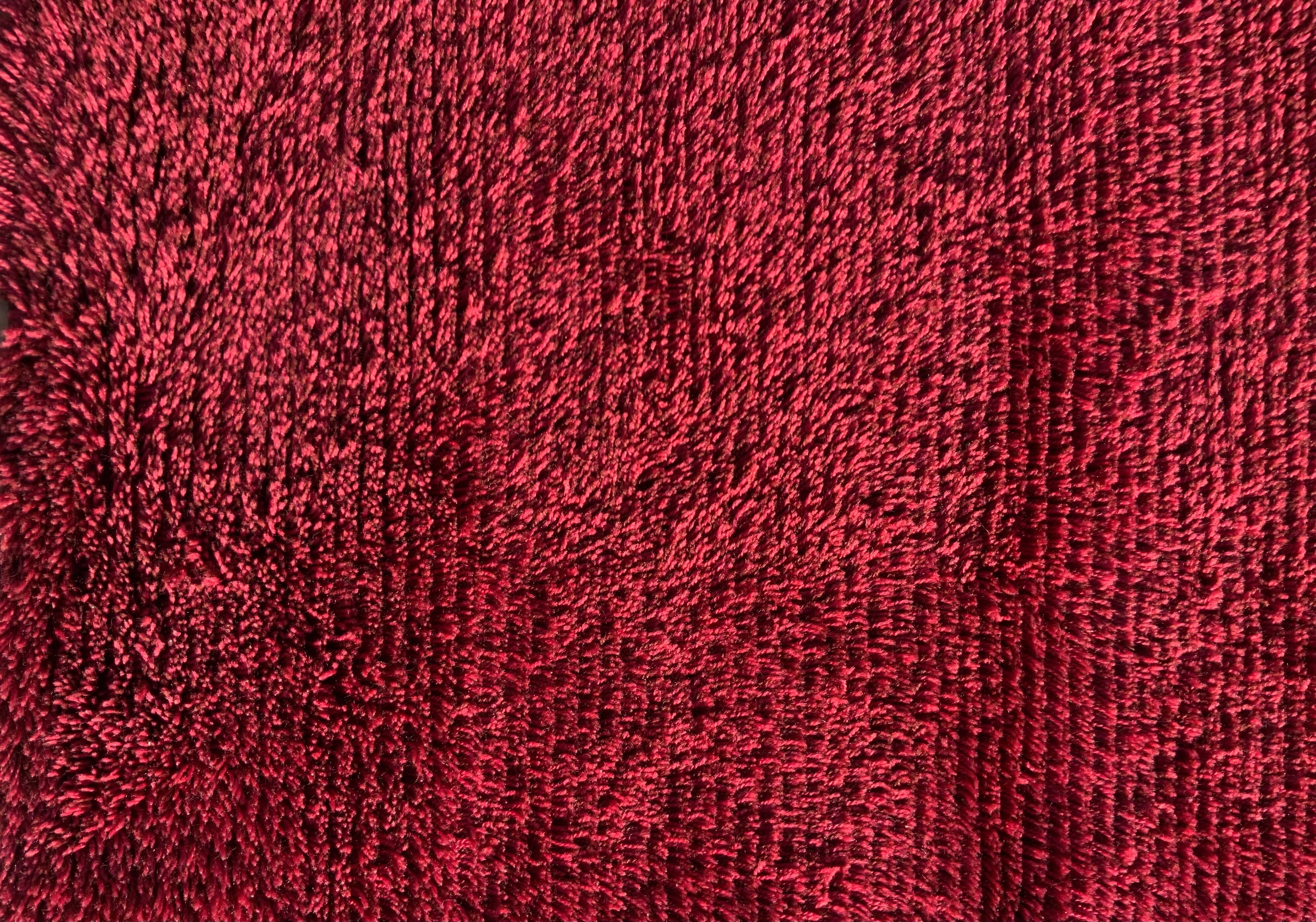 Vintage Red Scandinavian Design Wool Rya Rug Woven Handmade Vintage 1970s