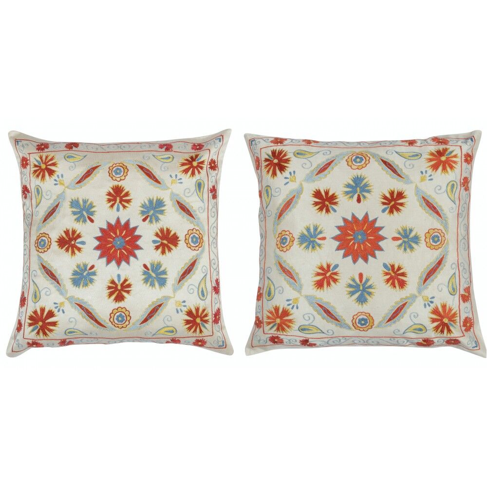 SET OF 2 - 100% Silk Cushion Covers. Embroidered Accent Pillows. Suzani Throw Pillows