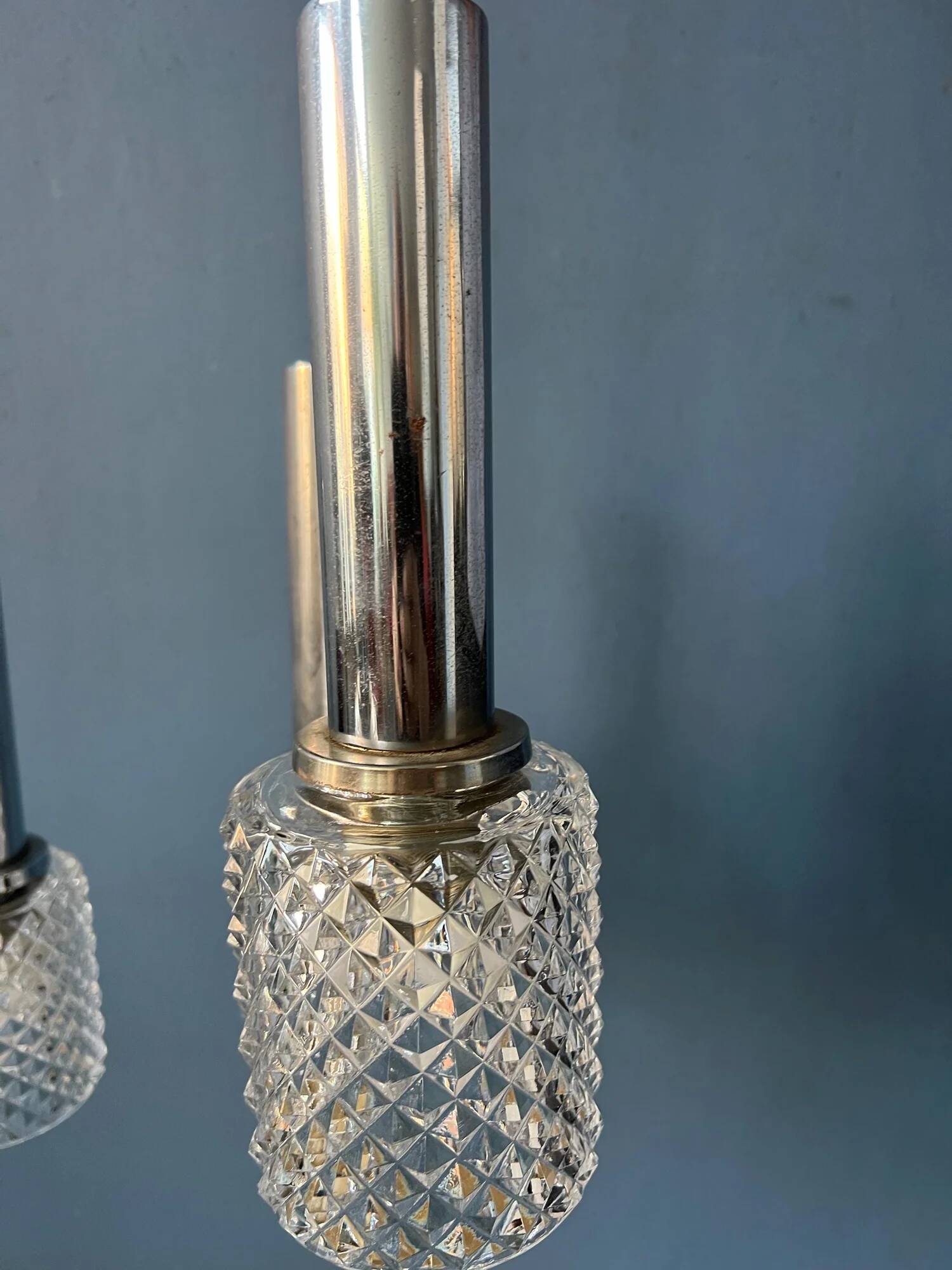 Lampe suspendue en cascade de verre cristal du milieu du siècle