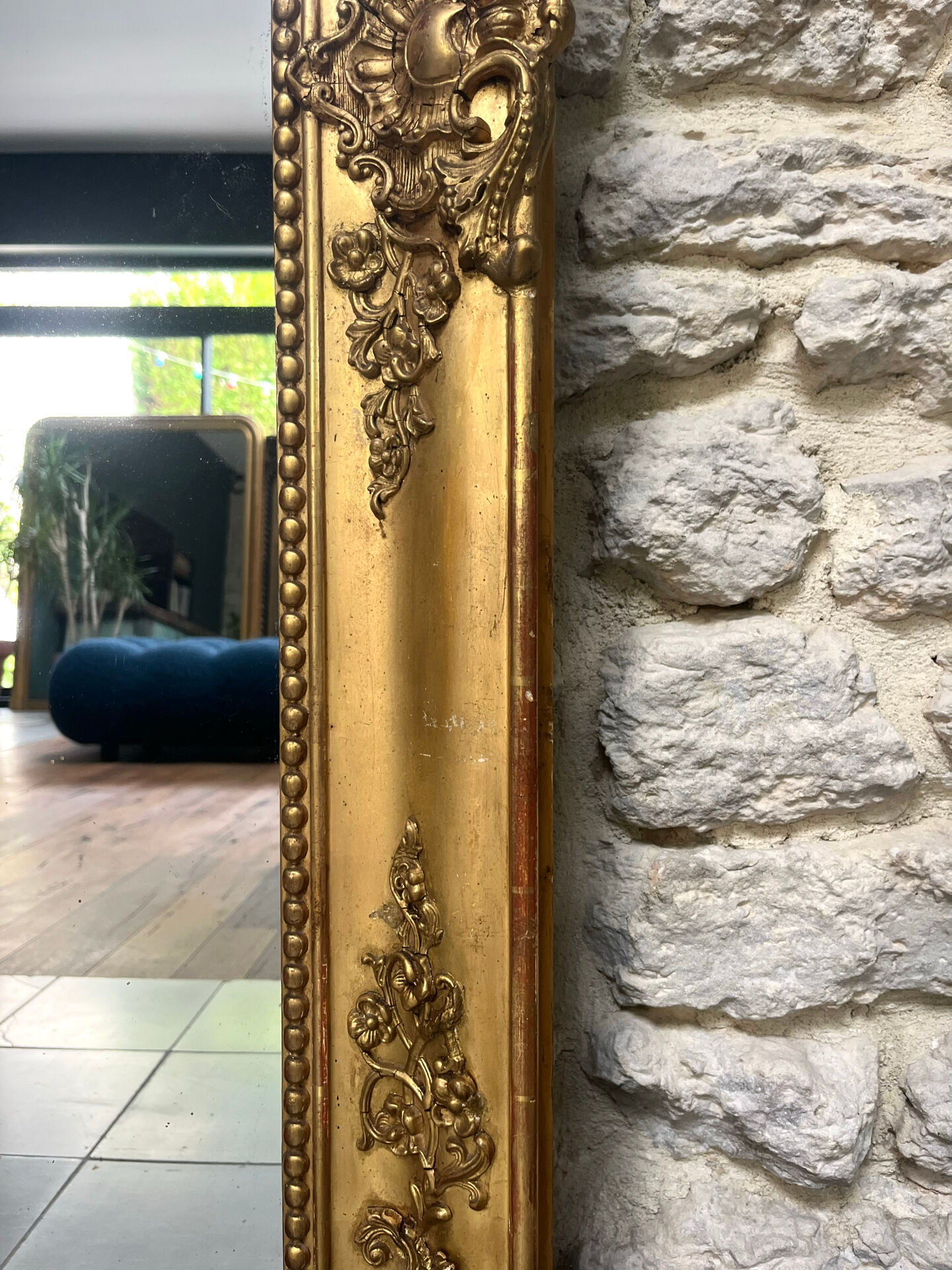 Miroir de cheminée époque Empire 128/102,5cm, trumeau, glace mercure
