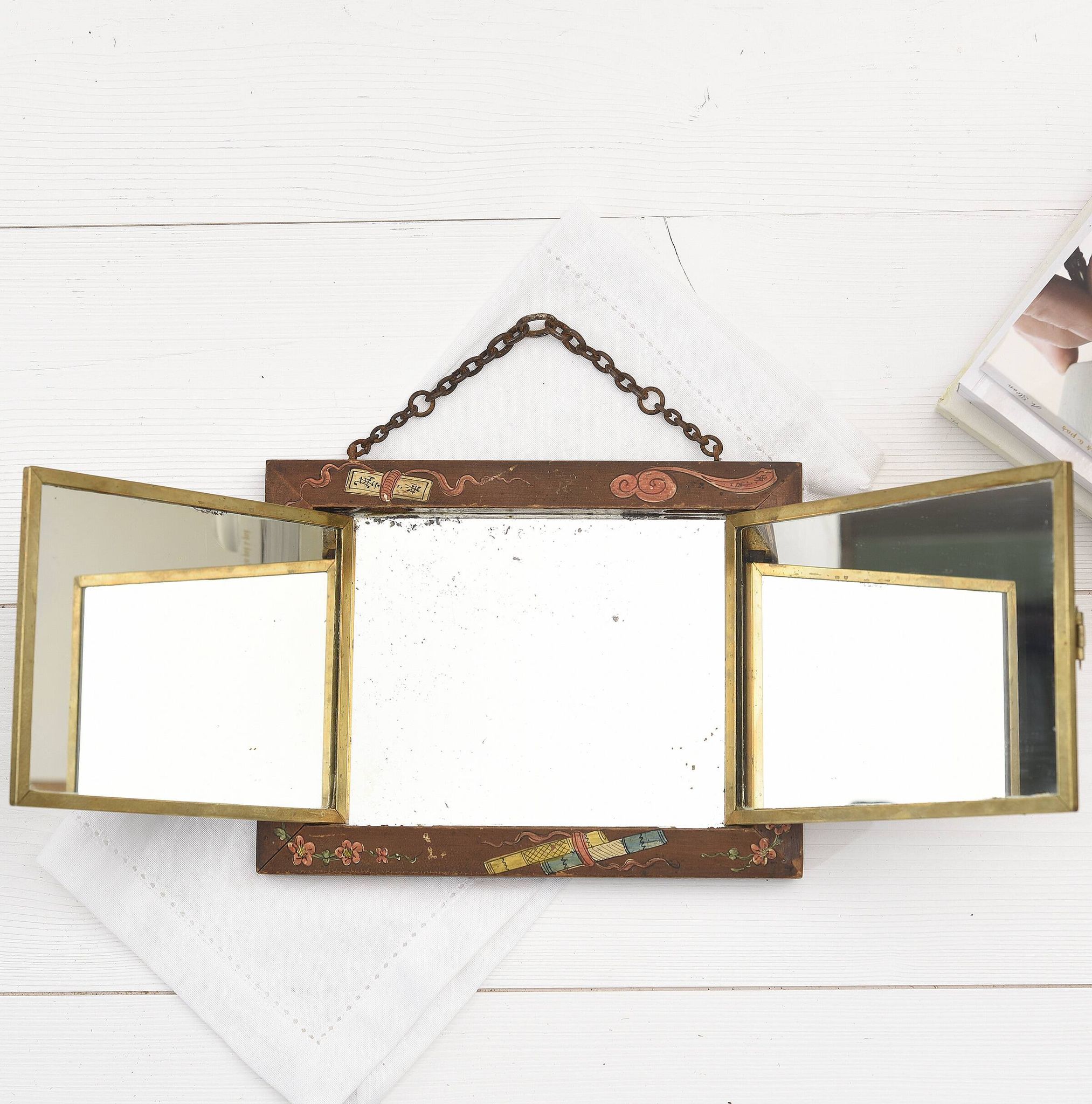 Antique Triptych Wall Mirror – Vintage 1940s Folding Dressing Table Mirror