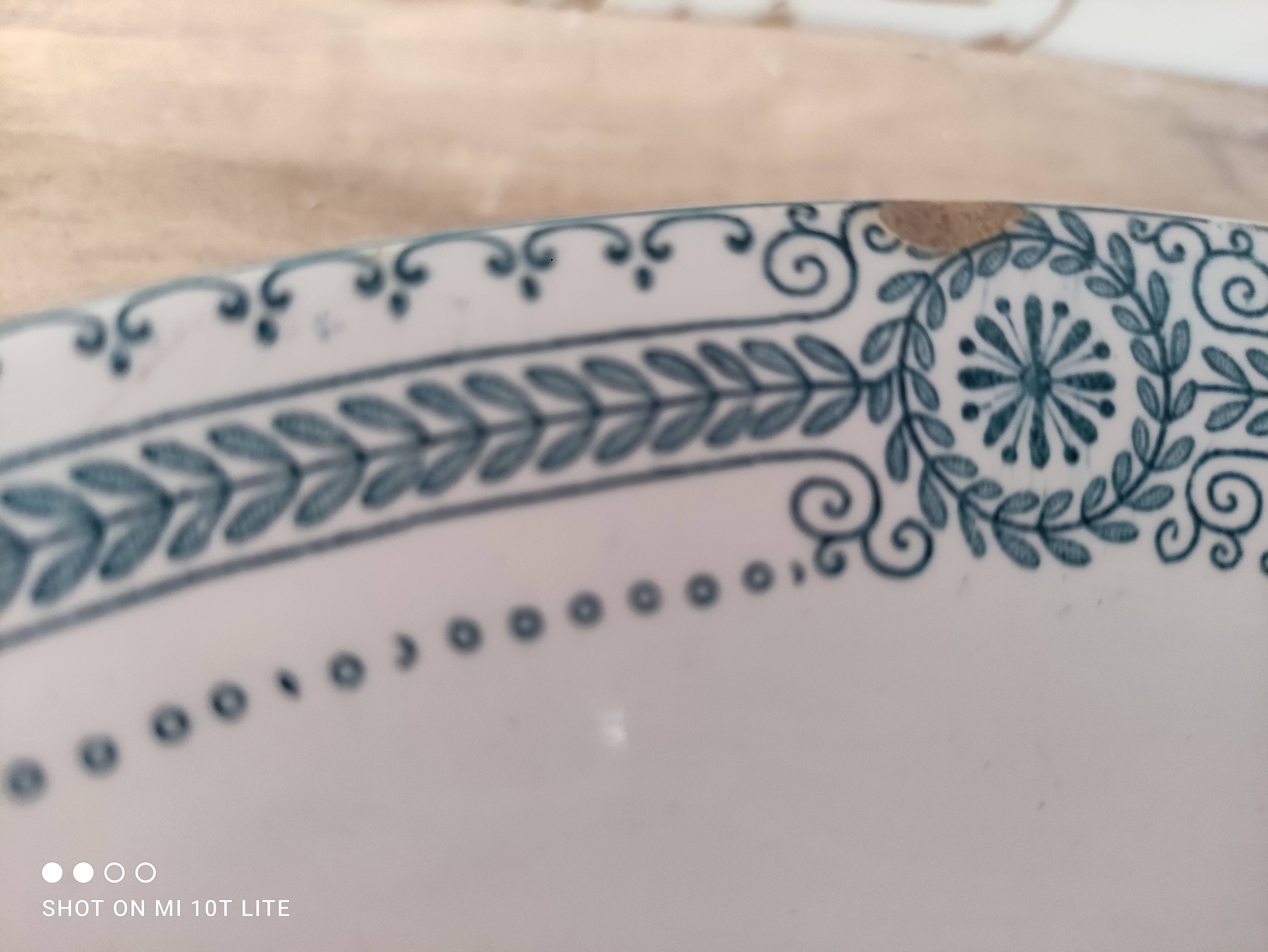 Set of 2 round dishes trundle in Iron Earth Sarreguemines model Carina decoration blue frieze