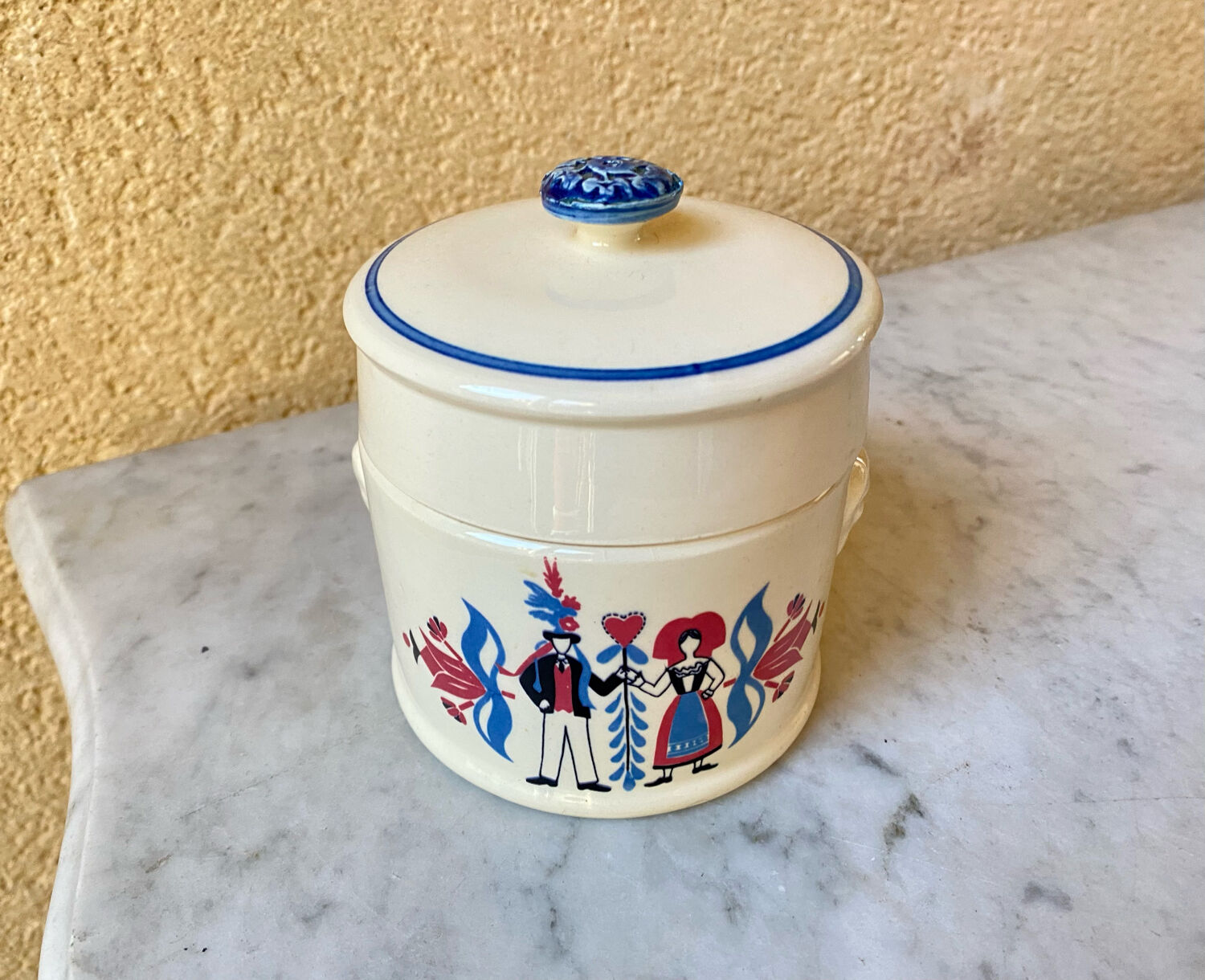 Pot ceramic bomb box Sarreguemines model Ribeauville vintage 60/70s