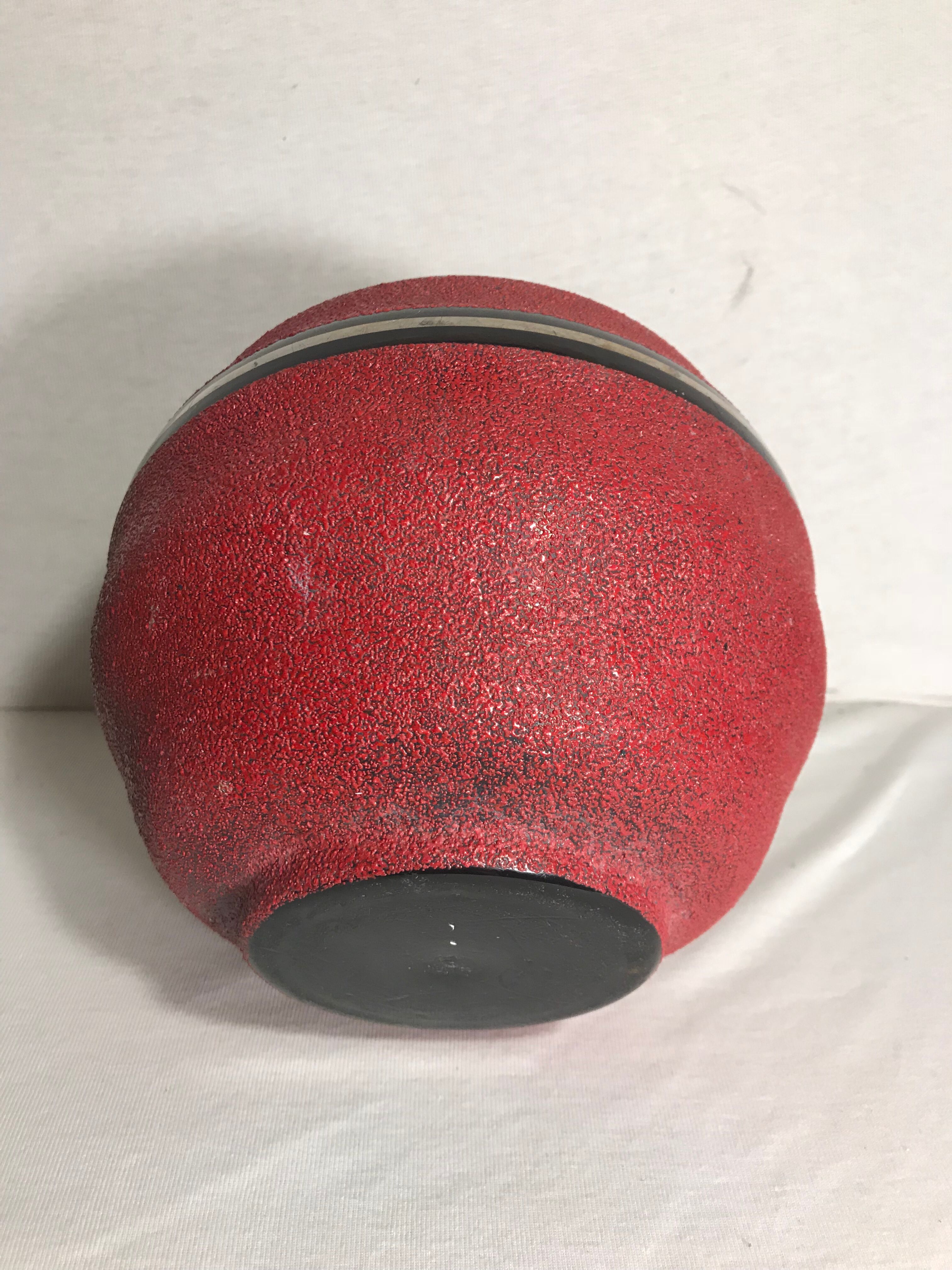 Ball old ART DECO enameled ceramic vase black & red Vintage