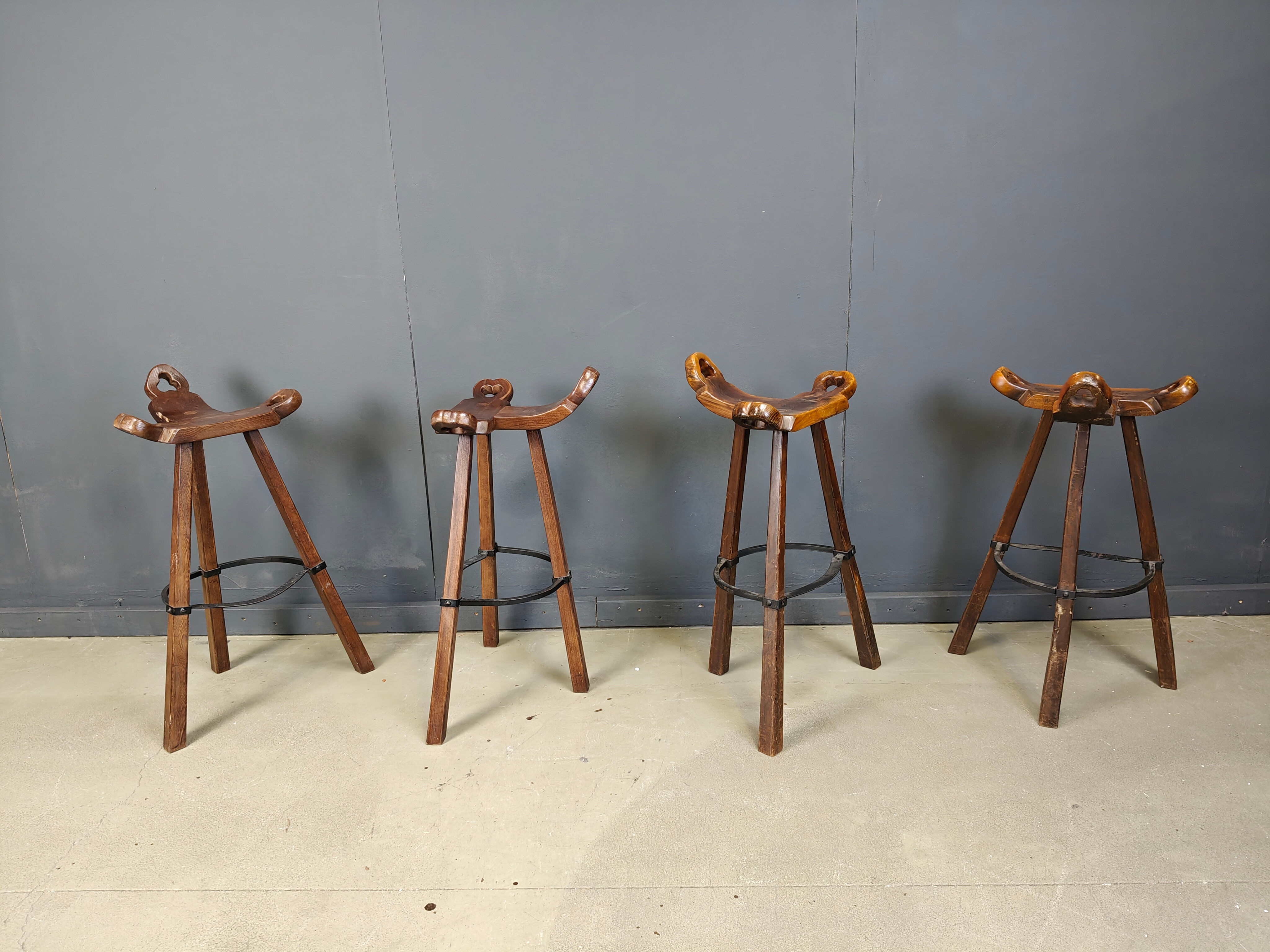 Mid-century brutalist bar stools - set of 8, 1960s