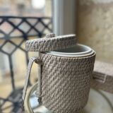 Rattan ice bucket with pliers and coasters