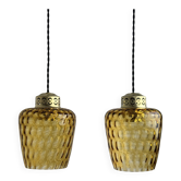 PAIR OF ANTIQUE TEXTURED AMBER GLASS SUSPENSIONS VINTAGE