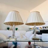 Paire de Lampes Chapman en Bronze et Cristal