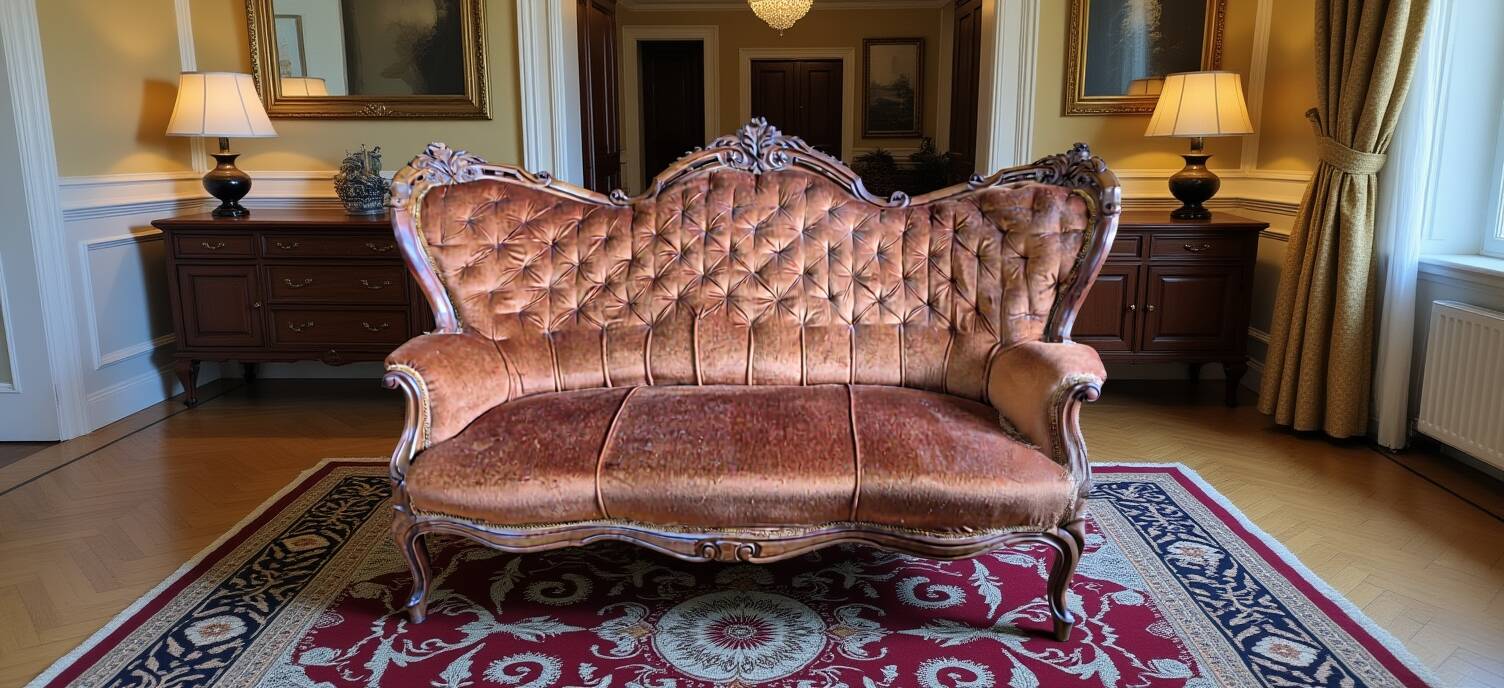 19th-century neo-Rococo antique canapé – Walnut structure