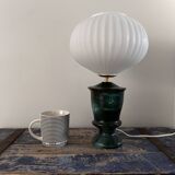 Geometric table lamp with pleated opaline shade