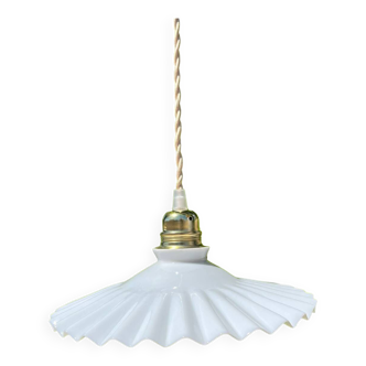 Vintage white pleated opaline chandelier