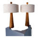 Pair of Modern Conical Wooden Table Lamps, Bouclé Lampshade,Italy