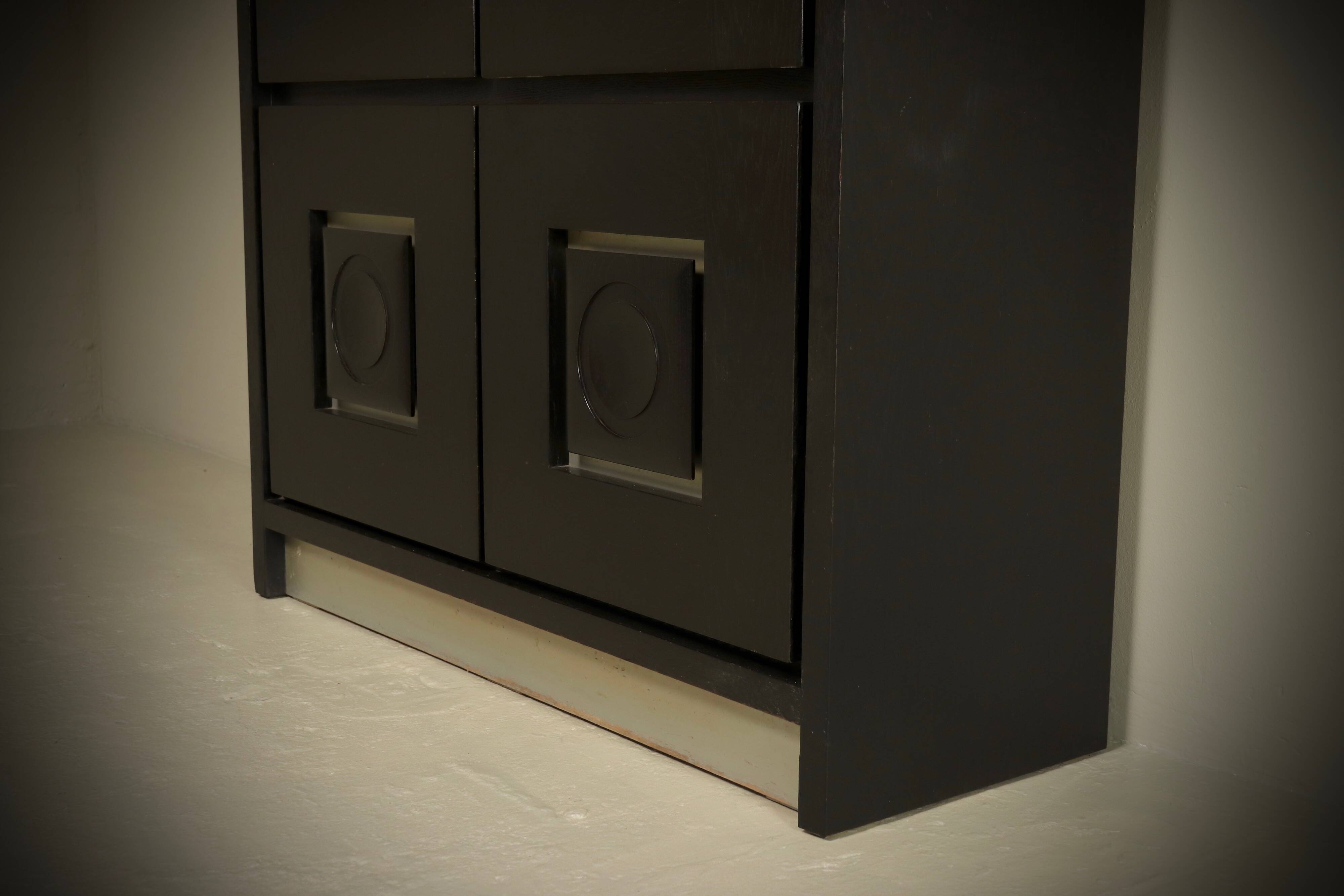 Brutalist Cabinet with Graphic Patterned Doors Belgium 1970s