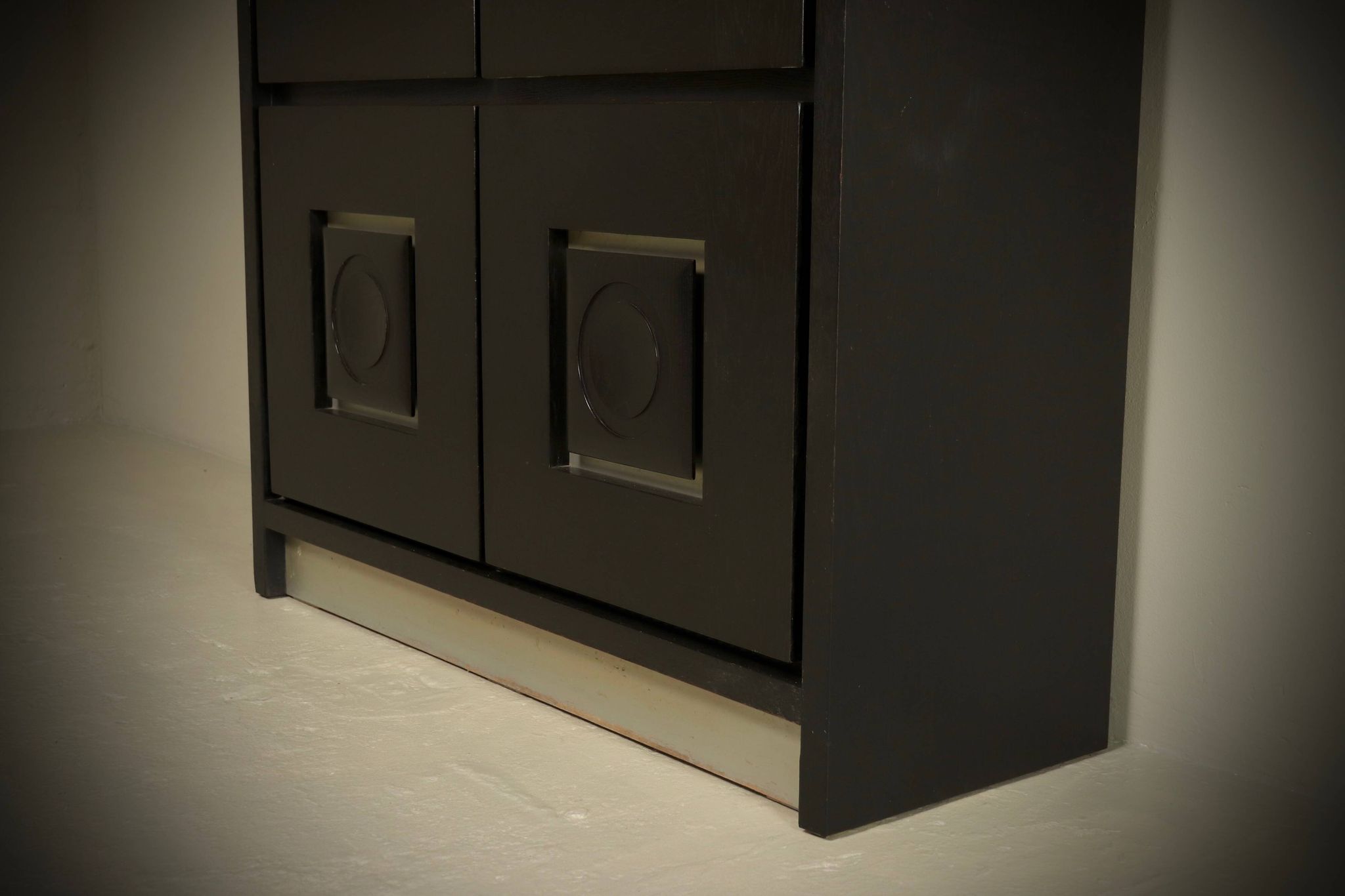 Brutalist Cabinet with Graphic Patterned Doors Belgium 1970s