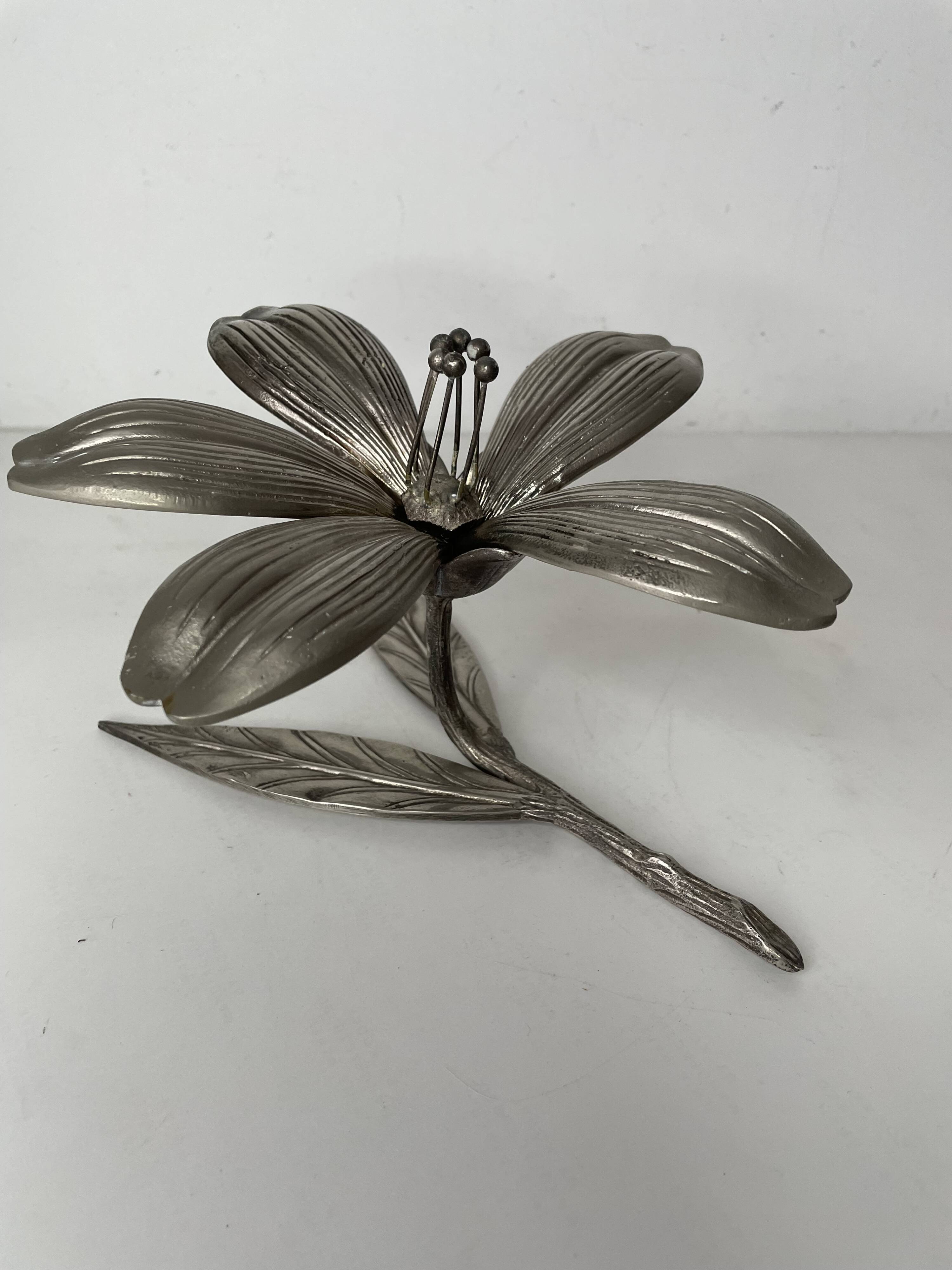Silver pewter flower ashtray