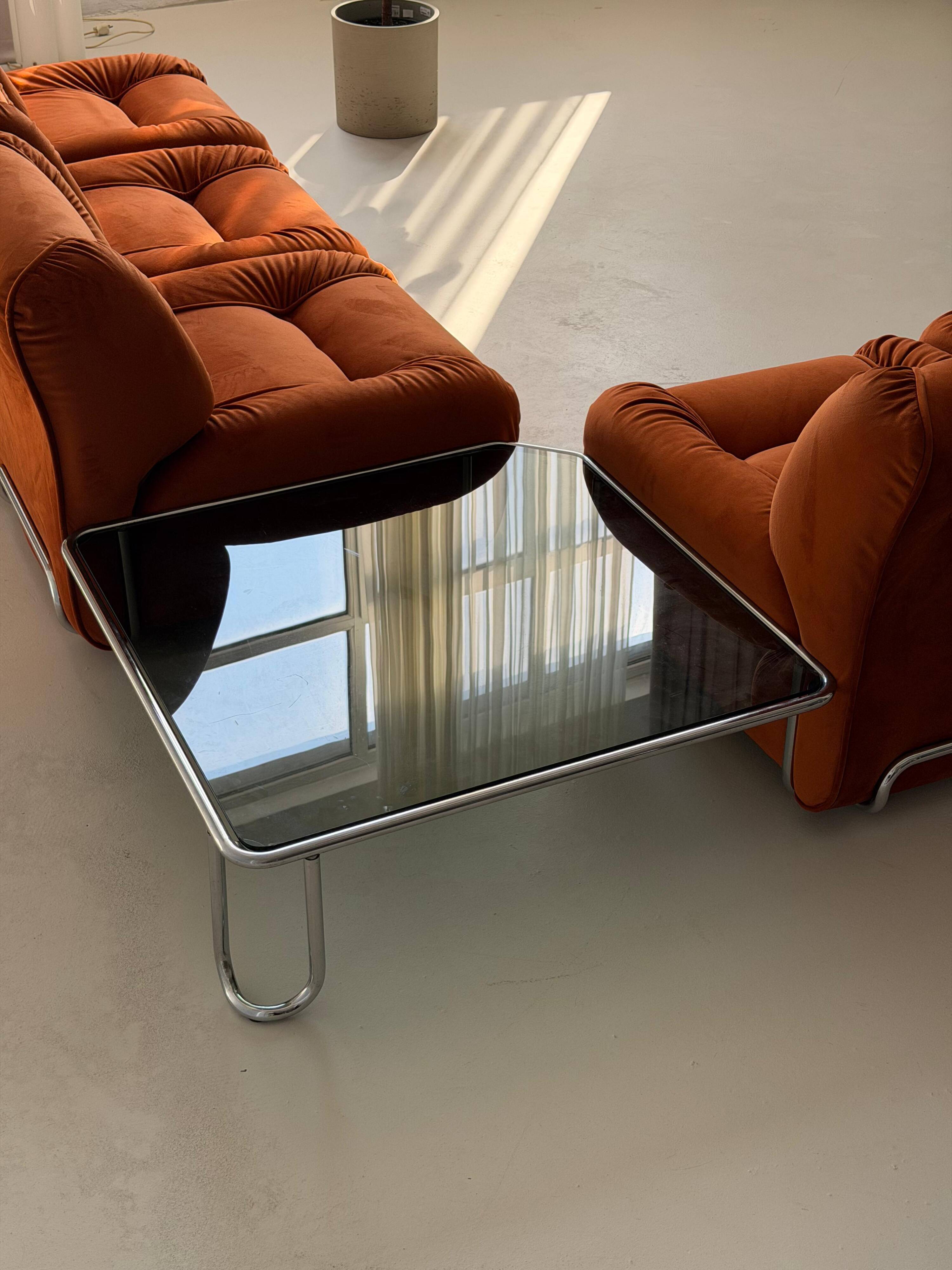 Modular Sofa Incorporated Coffee Table Burnt Orange Velvet