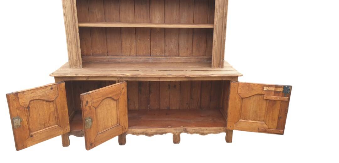 Natural wood bookcase with 3 doors and shelves