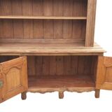 Natural wood bookcase with 3 doors and shelves