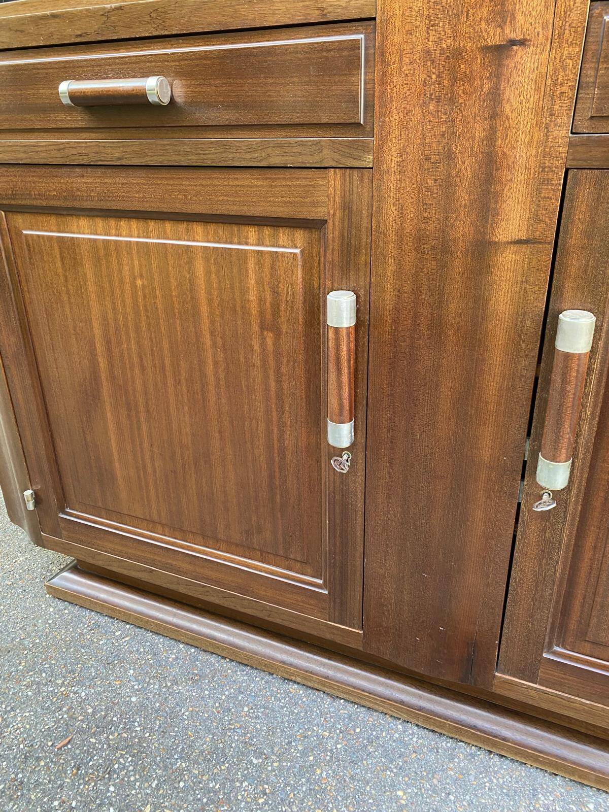 Vintage Parisian art deco sideboard in solid wood and black marble 180cm