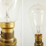 Vintage Large Black & Gold Iron Table Lamp Base, Antique 1950s Metal Bedside Lamp