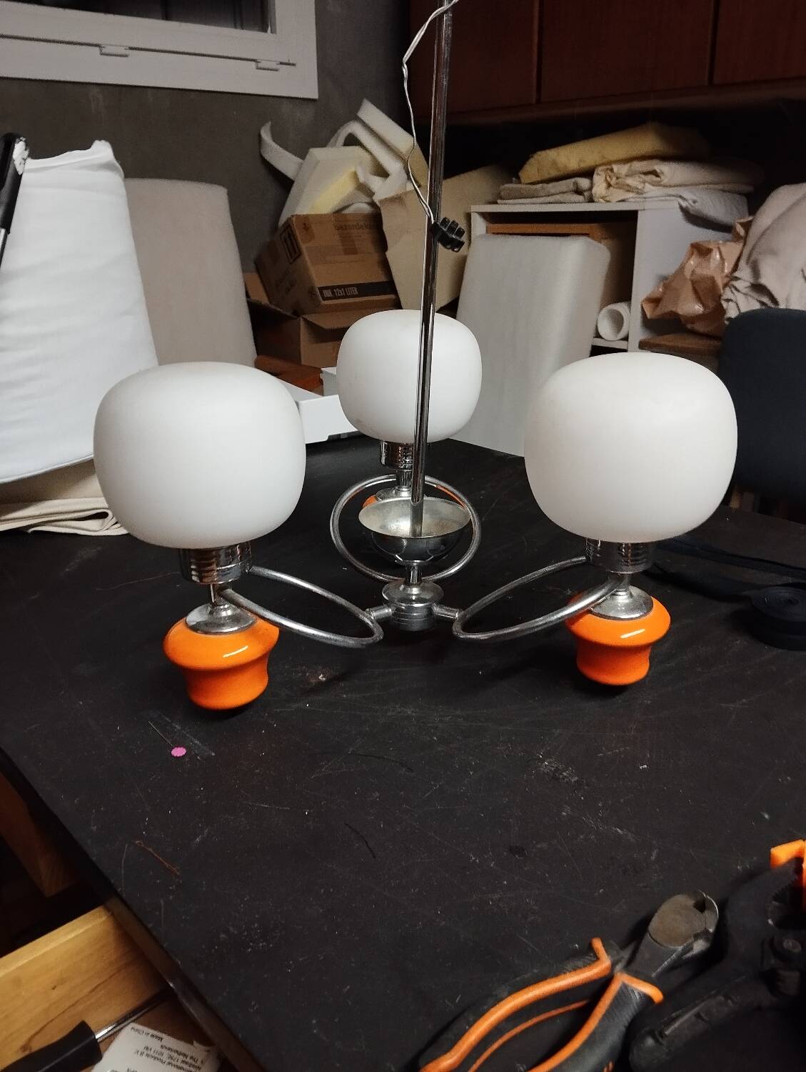 Space age chrome and ceramic chandelier