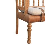 Luxury Handcrafted Rustic Chic Hallway Bench - Mango Wood,  Boucle & Buffalo Leather