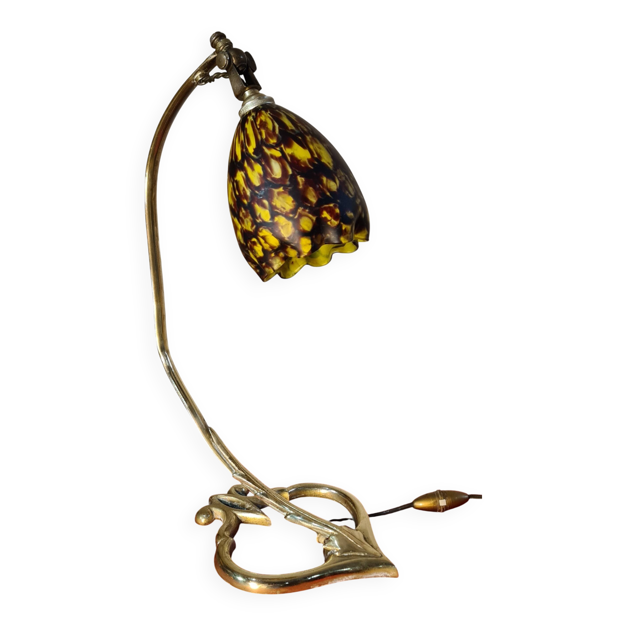 bronze and brass art nouveau lamp h 45x30 superb glass tulip 1930 elec