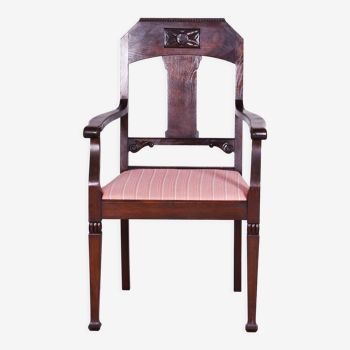 Restored art nouveau walnut armchair, revived polish, austria, 1910s